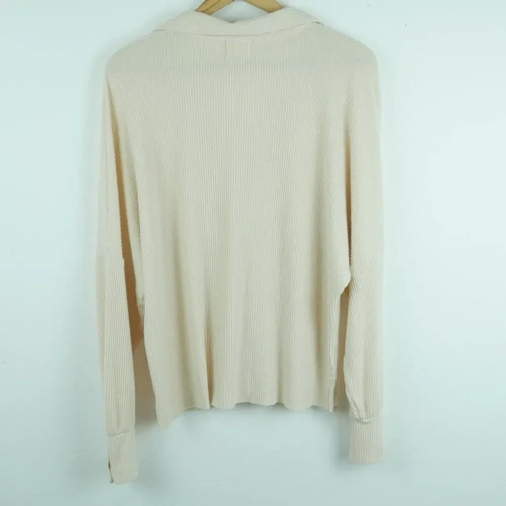 Nation LTD Scout Easy Collared‎ Henley Top Large Cream Minimal Relaxed Classic